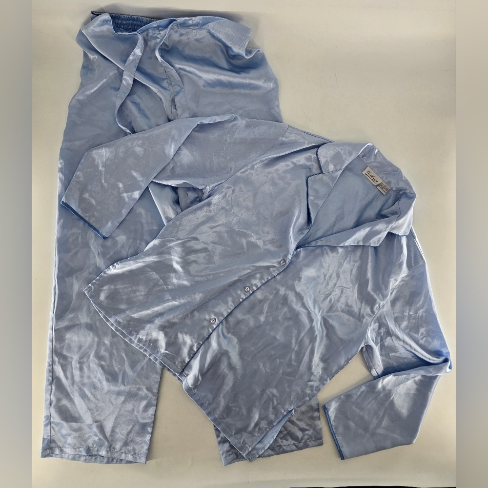 Elegant Light Blue Satin Pajama Set